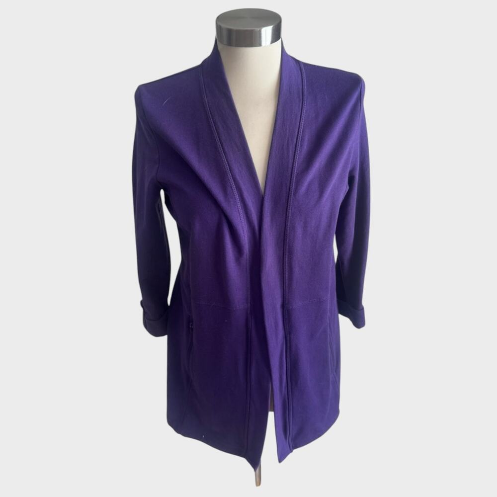 Karen Scott Sport Womens XS Purple Jersey Knit Open Front Cardigan